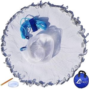 Drasry Saltwater American Fishing Cast Net 3/8inch Mesh Size for Bait Shrimp Trap Fish Heavy Duty Sinkers Throw Net 3FT/4FT/5FT/6FT/7FT/8FT/9FT/10FT Radius