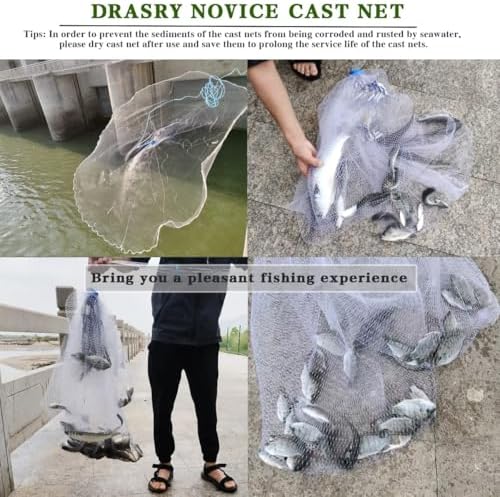 Drasry Saltwater American Fishing Cast Net 3/8inch Mesh Size for Bait Shrimp Trap Fish Heavy Duty Sinkers Throw Net 3FT/4FT/5FT/6FT/7FT/8FT/9FT/10FT Radius - Image 6