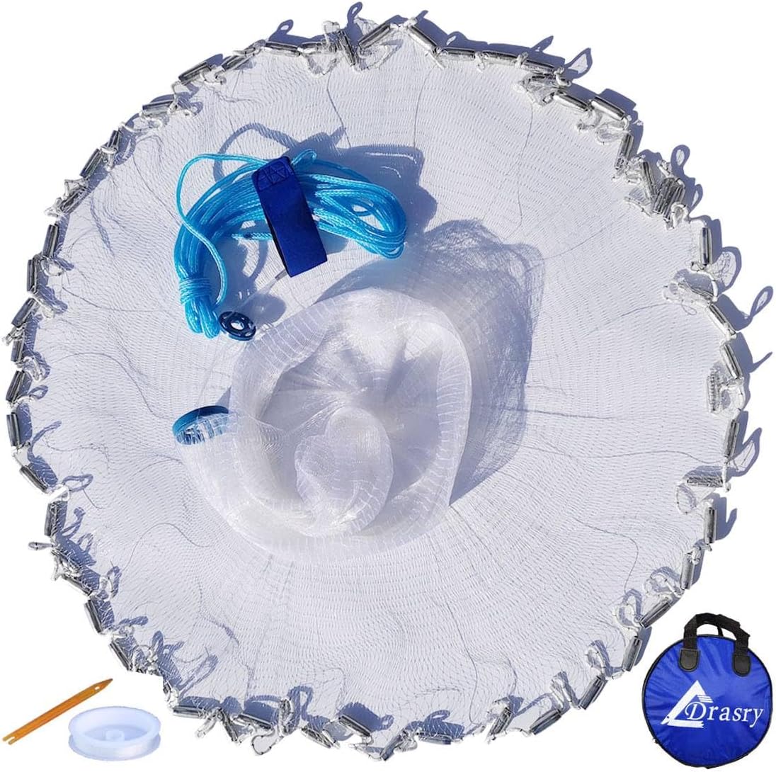 Drasry Saltwater American Fishing Cast Net 3/8inch Mesh Size for Bait Shrimp Trap Fish Heavy Duty Sinkers Throw Net 3FT/4FT/5FT/6FT/7FT/8FT/9FT/10FT Radius - Image 9