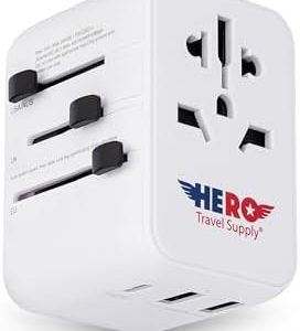 Hero Universal Travel Adapter – Power Plug for US Europe France UK Ireland Thailand NZ Australia 100+ Countries | 2 USB-A & 1 USB-C