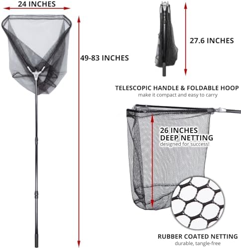Retractable Long Landing Net - 83" Large Fishing Net Telescoping Handle, 26" Deep. with Storage Bag - Image 3