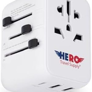 Hero Universal Travel Adapter – Power Plug for US Europe France UK Ireland Thailand NZ Australia 100+ Countries | 2 USB-A & 1 USB-C
