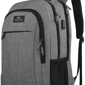 MATEIN Travel Laptop Backpack, Business Anti Theft Slim Sturdy Laptops Backpack with USB Charging Port, Water Resistant College School Computer Bag Gift for Men & Women Fits 15.6 Inch Notebook, Grey